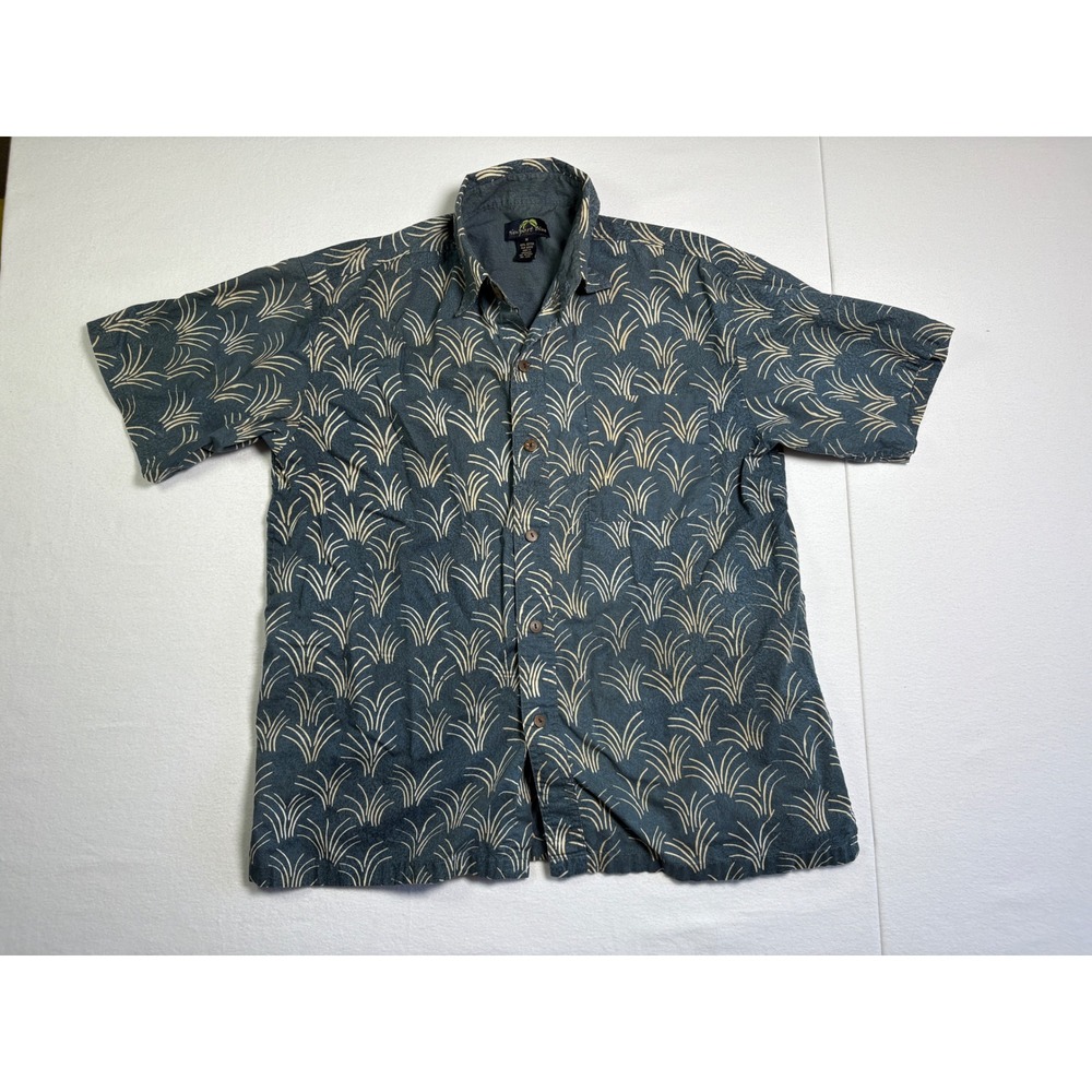 Newport Blue Mens Short Sleeve Hawaiian Shirt Blue Cotton Palm Print Size M